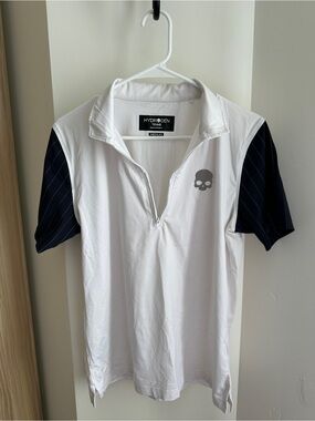 Hydrogen Tennis Half Zip Tech Tee White Blue Navy Skull Polo Men’s M